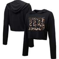 Женский укороченный пуловер с капюшоном черного цвета с леопардовым принтом Majestic Threads New York Giants Majestic