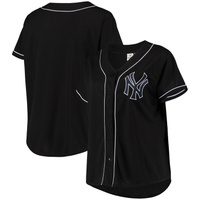 Женский черный/темно-синий джерси на пуговицах New York Yankees больших размеров в стиле поп-музыки