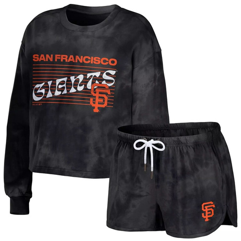 Женская одежда Erin Andrews: черный укороченный пуловер с короткими рукавами и шортами San Francisco Giants с принтом та