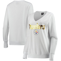 Белый женский пуловер с v-образным вырезом Cuce Pittsburgh Steelers Victory