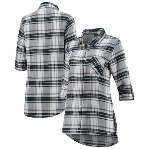 Женская фланелевая ночная рубашка на пуговицах с длинными рукавами и длинными рукавами Concepts Sport, темно-серая, Caro