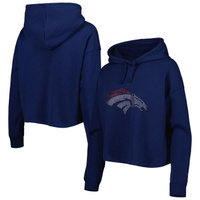 Женский укороченный пуловер с капюшоном и темно-синим логотипом Cuce Denver Broncos Crystal