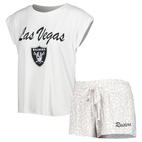 Женский комплект для сна, белая/кремовая трикотажная футболка и шорты Las Vegas Raiders Montana Concepts Sport