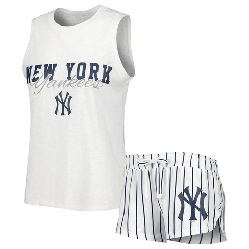 Женский спортивный белый комплект из майки и шорт в тонкую полоску New York Yankees Reel для женщин
