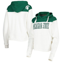 Женский пуловер с капюшоном с кокеткой для прессы белого/зеленого цвета Michigan State Spartans Chicago 2-Hit