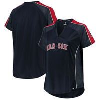 Женская темно-синяя футболка реглан Boston Red Sox больших размеров Diva с вырезом и вырезом