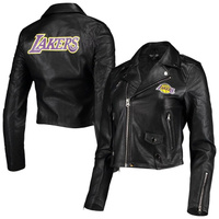 Черная женская мото куртка с молнией во всю длину The Wild Collective Los Angeles Lakers