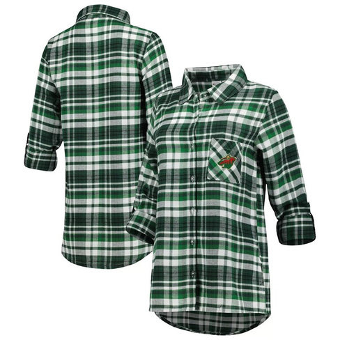 Женская фланелевая ночная рубашка с длинными рукавами и застежкой на все пуговицы Concepts Sport Green Minnesota Wild Ma