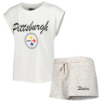 Женский комплект для сна с белой/кремовой трикотажной футболкой и шортами Pittsburgh Steelers Montana Concepts Sport