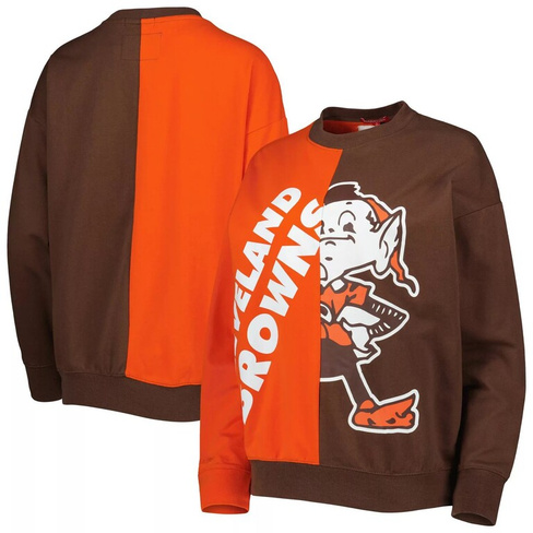 Женский пуловер с капюшоном Mitchell & Ness оранжевый/коричневый Cleveland Browns с большим лицом