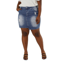 Женская прямая джинсовая юбка больших размеров с потертостями и неровным краем Agnes Orinda