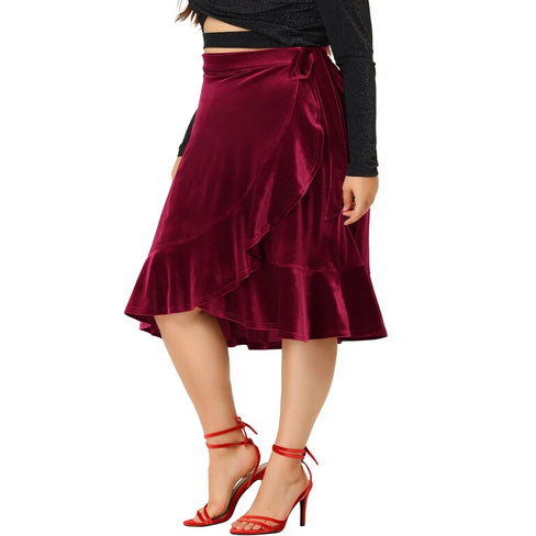 Женская бархатная юбка до колена с оборками на подоле для вечеринок больших размеров Agnes Orinda