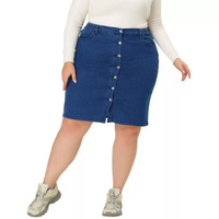 Джинсовая юбка больших размеров для женщин, повседневные джинсовые юбки трапециевидной формы с мини-карманами и пуговица