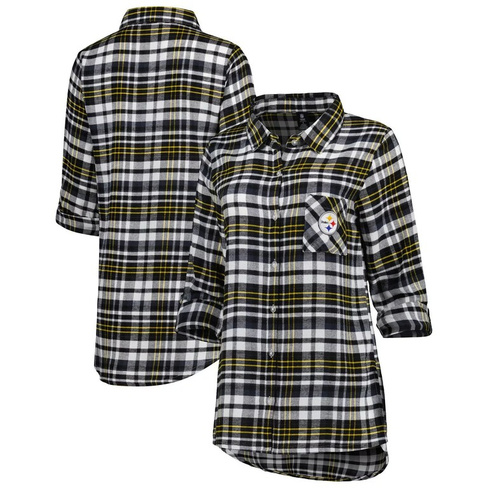 Женская спортивная черная/золотая ночная рубашка Pittsburgh Steelers Mainstay Concepts из фланели с длинными рукавами и