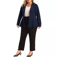 Женские офисные пиджаки больших размеров с двойными лацканами и баской, пиджаки Agnes Orinda, темно-синий