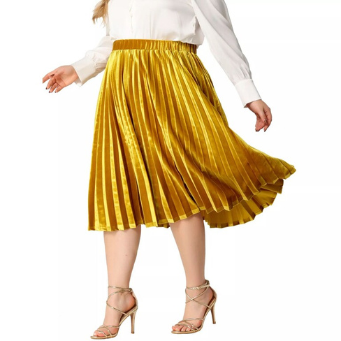 Бархатные плиссированные юбки больших размеров для женщин, вечерние плиссированные юбки-миди с эластичной резинкой на та