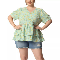 Женская блузка большого размера с цветочным принтом, многослойные расклешенные края, повседневные топы с баской Agnes Or