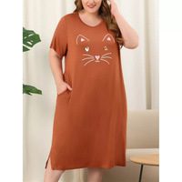Женская удобная пижама больших размеров с милым кошачьим принтом и боковым карманом, ночная рубашка Agnes Orinda, розовы