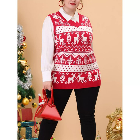 Женские свитера-жилеты больших размеров с узором «гусиные лапки» и V-образным вырезом Agnes Orinda, черный/белый