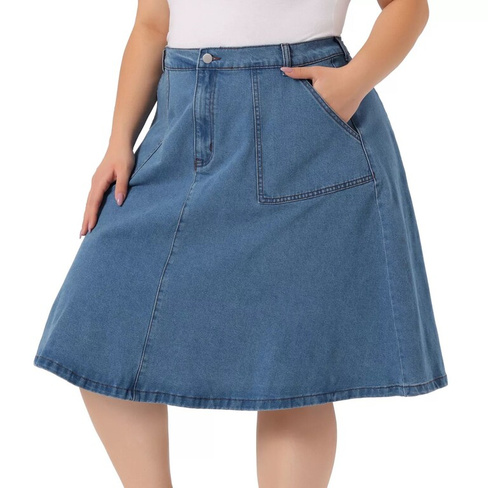 Женская джинсовая повседневная юбка-миди трапециевидного силуэта больших размеров с карманами Agnes Orinda, синий