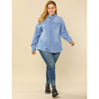 Женская одежда больших размеров Модная джинсовая рубашка на пуговицах Agnes Orinda, темно-синий