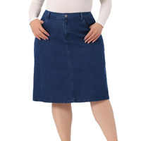 Женская джинсовая юбка больших размеров с прорезным карманом и эластичной резинкой на талии сзади Agnes Orinda, серый/си