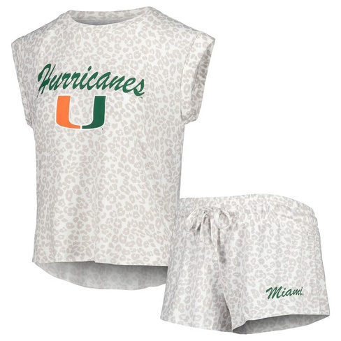 Женский комплект для сна с футболкой и шортами Concepts Sport кремового цвета Miami Hurricanes Montana