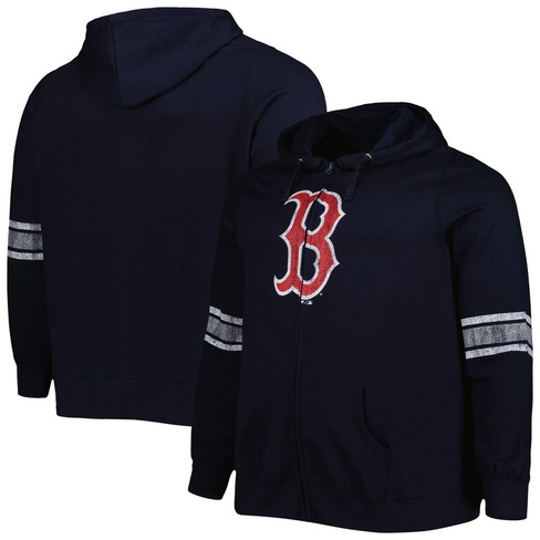 Женская темно-синяя/серо-хизеровая толстовка с капюшоном и молнией во всю длину Boston Red Sox с логотипом спереди