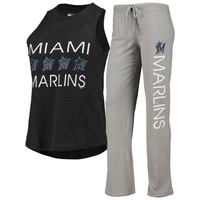 Женский комплект Concepts Sport Серый/Черный Miami Marlins Meter Muscle Майка и брюки для сна