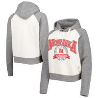 Женский пуловер с капюшоном Pressbox кремового/серого цвета Хизер Nebraska Huskers Cody Tri-Bend реглан