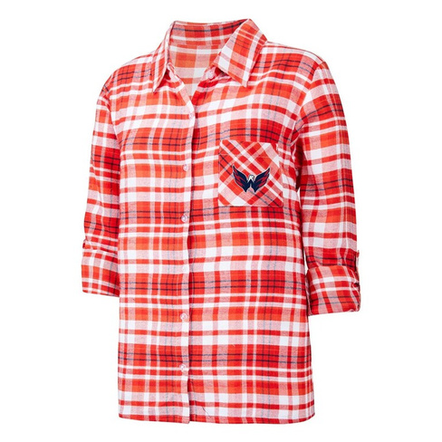 Женская спортивная красная ночная рубашка Washington Capitals Mainstay из фланелевой ткани на пуговицах с рукавом три че