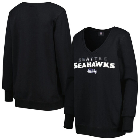 Женский черный пуловер с v-образным вырезом и пайетками Cuce Seattle Seahawks