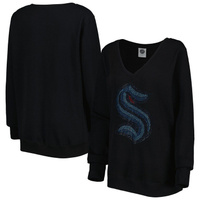 Женский черный пуловер с v-образным вырезом и стразами Cuce Seattle Kraken Rhinestone