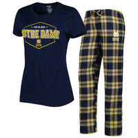 Женская спортивная футболка темно-синего/золотого цвета с изображением ирландского значка «Нотр-Дам» и фланелевые брюки,