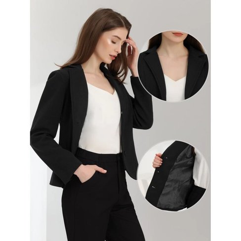 Женский укороченный твидовый пиджак с воротником с зубчатыми лацканами и длинными рукавами для офисной работы ALLEGRA K