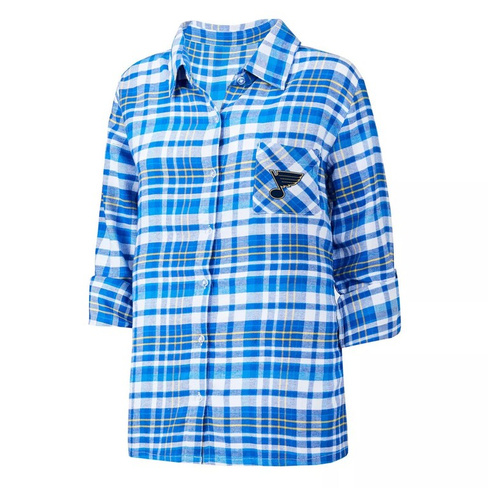 Женская фланелевая ночная рубашка на пуговицах с рукавом три четверти, на пуговицах, синяя, St. Louis Blues Mainstay, же
