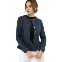 Женская укороченная джинсовая куртка с круглым вырезом на пуговицах и оборками по краю ALLEGRA K, белый