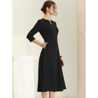 Женское офисное элегантное платье трапециевидной формы с рукавами 3/4 и V-образным вырезом ALLEGRA K, черный