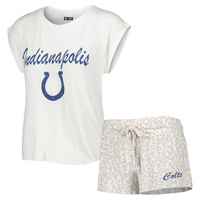 Женский комплект для сна, белая/кремовая футболка Concepts Sport Indianapolis Colts Montana, трикотажная футболка и шорт