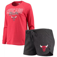 Женская спортивная футболка с длинными рукавами и шорты с принтом Chicago Bulls Concepts, черная/красная с принтом, футб