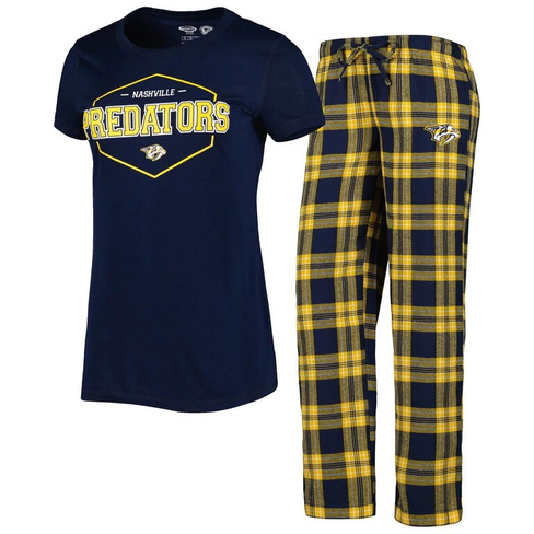 Женский комплект для сна, темно-синяя/золотая футболка и брюки со значком «Нэшвилл Хищники» Concepts Sport