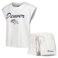 Женский комплект для сна, белая/кремовая футболка и шорты Denver Broncos Montana Concepts Sport