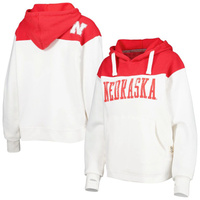 Женский пуловер с капюшоном Pressbox белого/алого цвета Nebraska Huskers Chicago 2-Hit с кокеткой