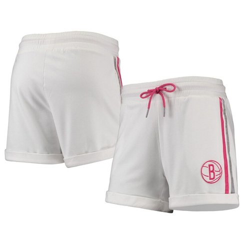 Женские шорты трехцветного цвета Lusso белого/розового цвета Brooklyn Nets Melody с манжетами
