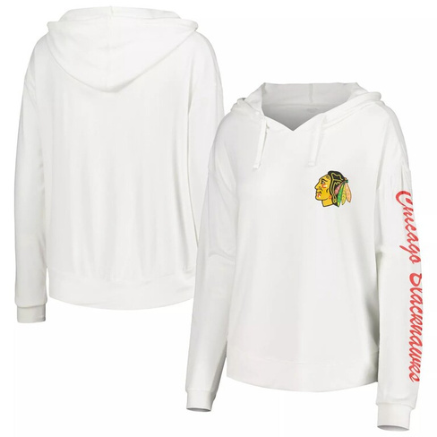 Женская белая футболка с капюшоном и длинными рукавами Concepts Sport Chicago Blackhawks Accord Hacci