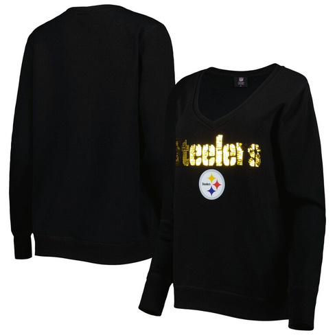Женский черный пуловер с v-образным вырезом и пайетками Cuce Pittsburgh Steelers