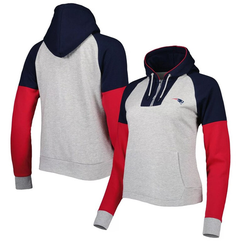 Женский пуловер с капюшоном на молнии с половиной молнии Antigua серого/темно-синего цвета New England Patriots Jackpot