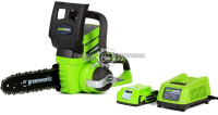 Greenworks Пила аккумуляторная цепная GreenWorks G24CS25K2 10" c АКБ 2 А/ч и ЗУ (PRC, 24В, 3/8"-1.1-46E, 2.7 кг)