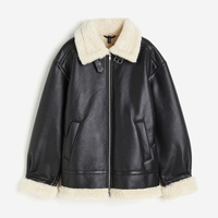 Куртка H&M Oversized Teddy-fleece-lined, черный