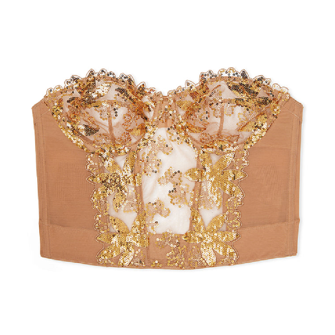 Корсетный топ Victoria's Secret Very Sexy Sequined Floral Embroidery Unlined, золотой